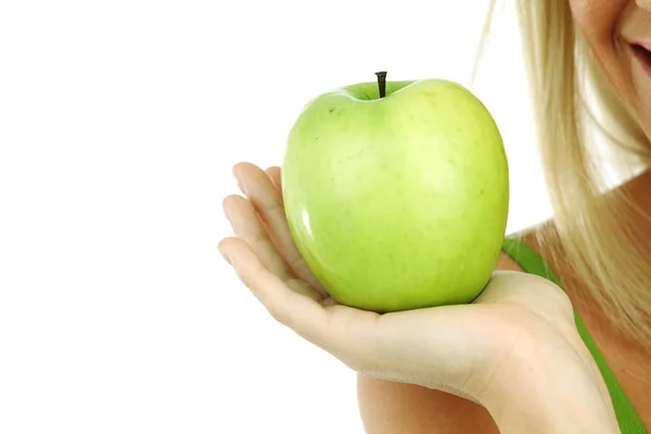 Apple in woman hands — Stock Photo, Image