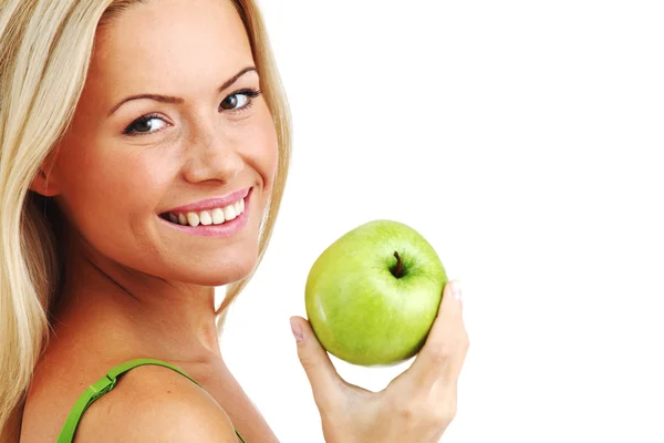 Kobieta jeść jabłko — Zdjęcie stockowe