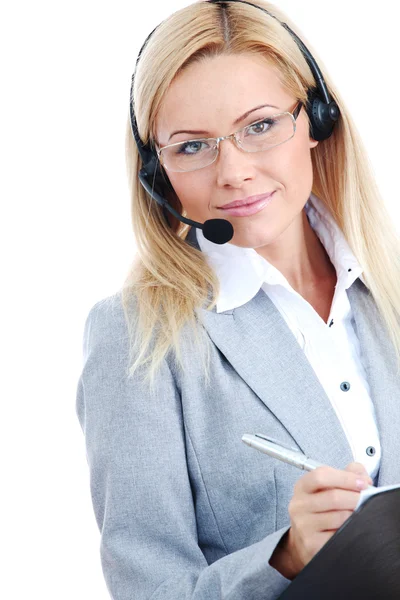 Vrouw bellen met de hoofdtelefoon — Stockfoto