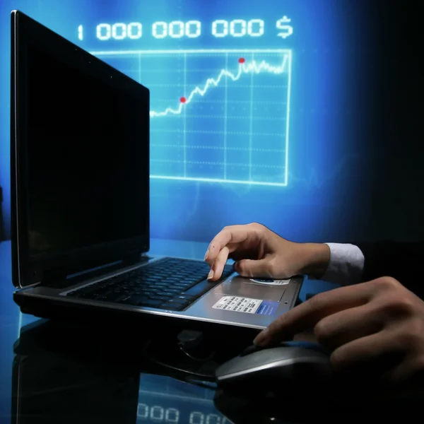 Laptop Financiën werk — Stockfoto
