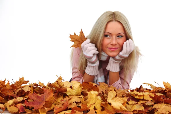 Herbstfrau im Atelier — Stockfoto