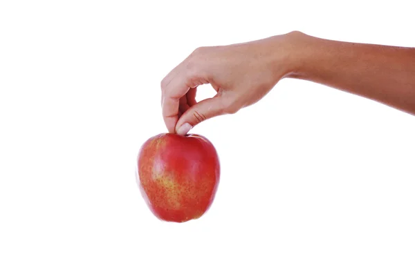 Rött äpple i handen — Stockfoto