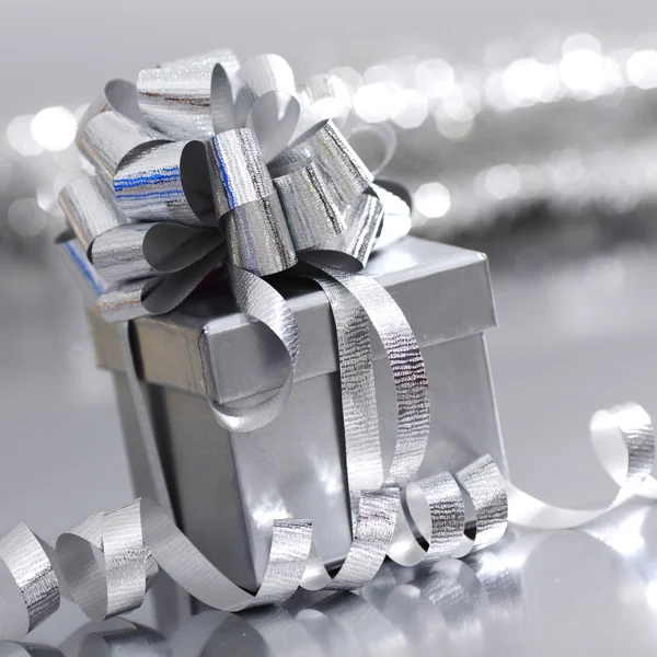 Silver christmas gift — Stock Photo, Image