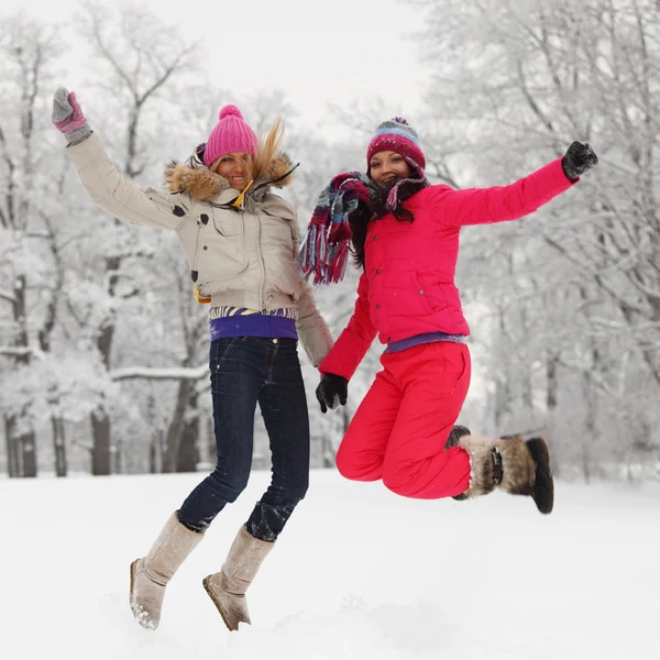 Winter girl jump — Stock Photo, Image