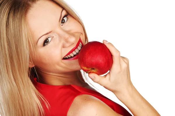 Kobieta i czerwone jabłko — Zdjęcie stockowe