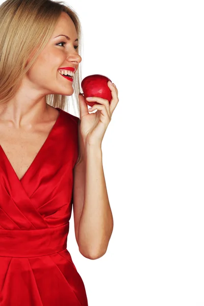 Mulher e maçã vermelha — Fotografia de Stock