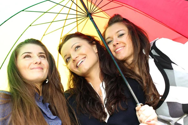 Sonrientes novias bajo paraguas — Foto de Stock