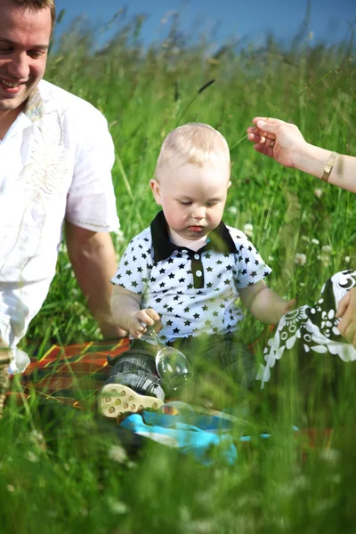 Glad familj picknick — Stockfoto