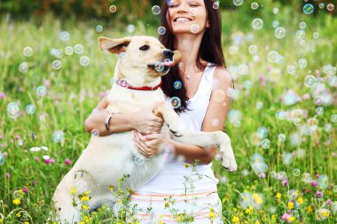 Woman and dog clipart