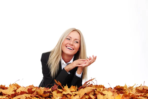 Autumn business woman in studio — Stock Photo, Image