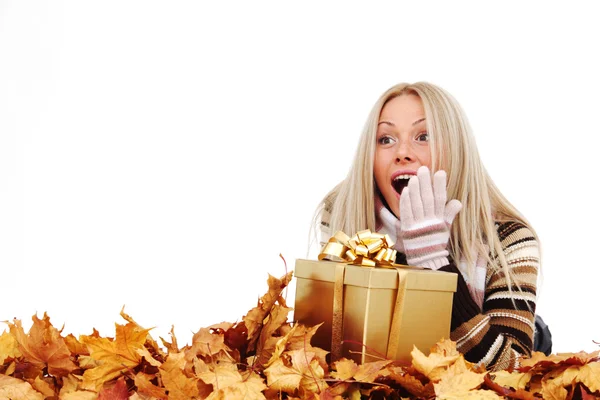 Mujer tomar regalo de otoño —  Fotos de Stock