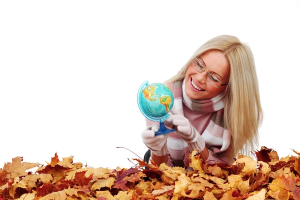 stock image Woman take globe in hands