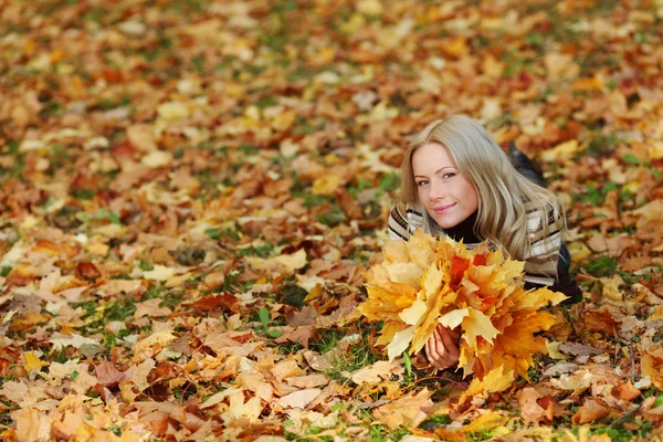 Woman portret in autumn leaf Stock Picture