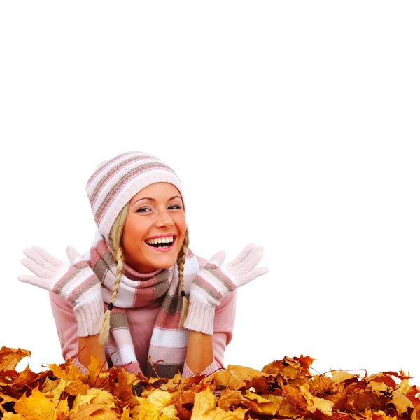 Mulher de outono em estúdio — Fotografia de Stock