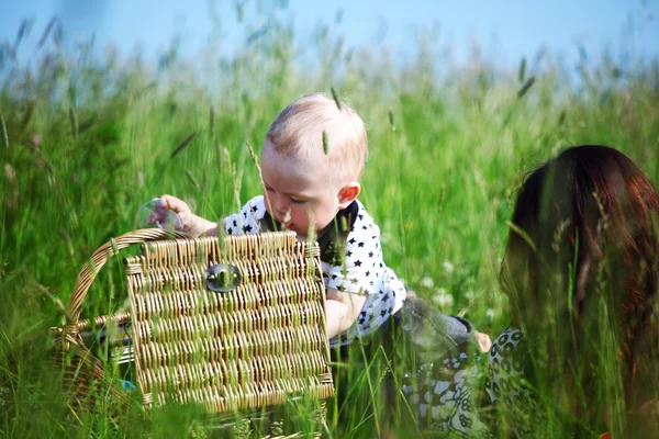 Glad familj picknick — Stockfoto