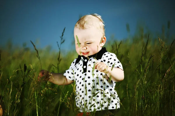 Pojke i gräs — Stockfoto