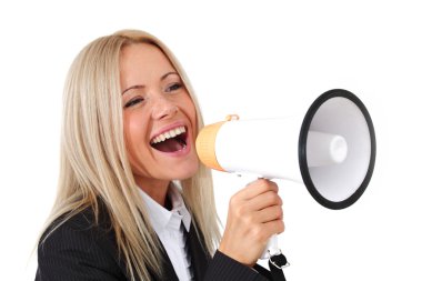 Businesswoman with megaphone clipart