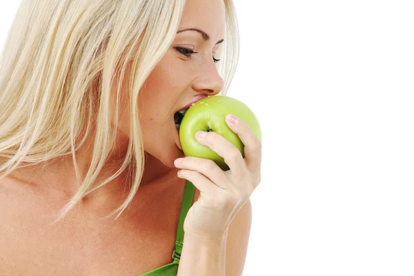 Nő eszik zöld alma — Stock Fotó