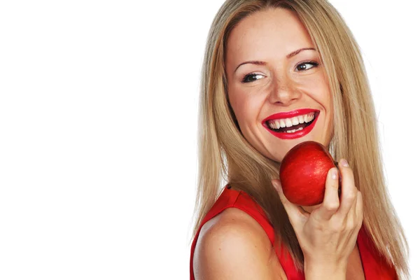 Mujer y manzana roja —  Fotos de Stock