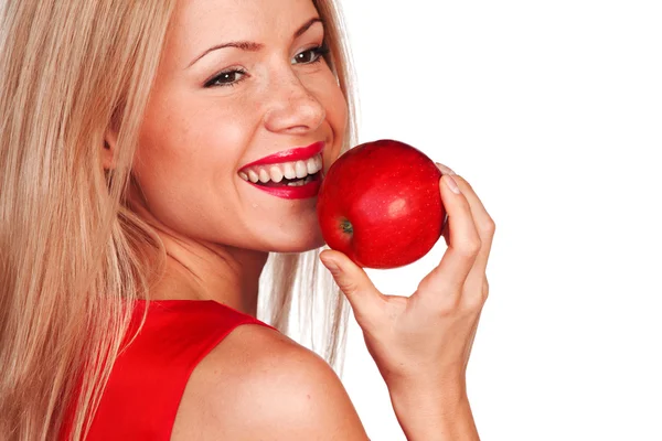 Woman and red apple — Stock Photo, Image