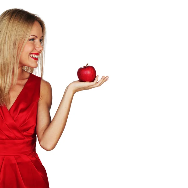 Kvinna och rött äpple — Stockfoto