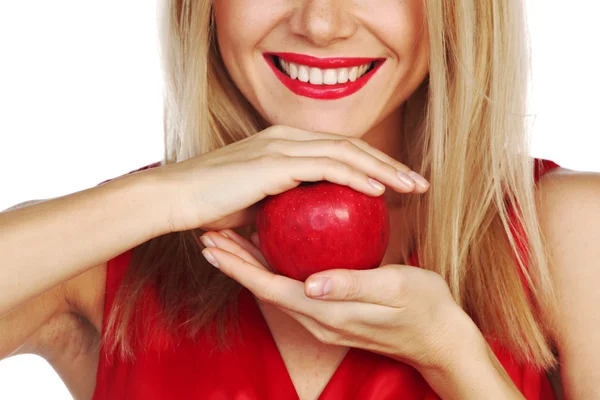 Femme et pomme rouge — Photo