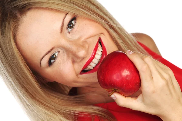 女性と赤リンゴ — ストック写真