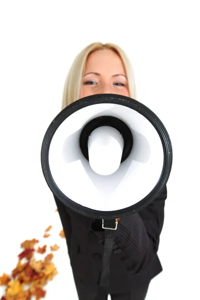 Donna d'affari con megafono — Foto Stock