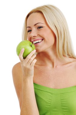 Woman eat green apple clipart