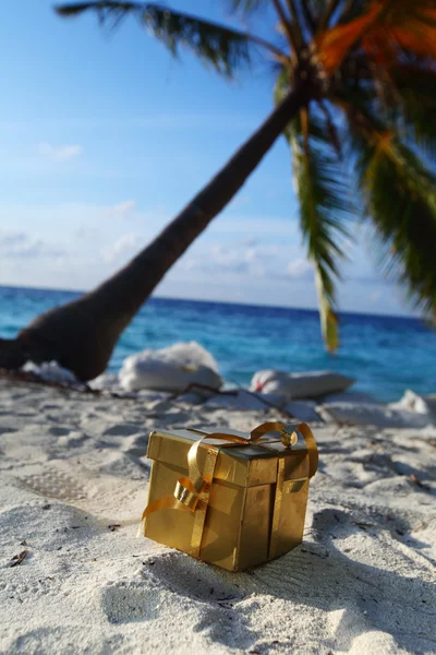Regalo d'oro sulla spiaggia dell'oceano — Foto Stock