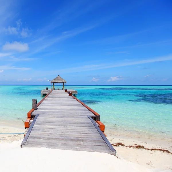 Resort maledivischen Häuser im blauen Meer — Stockfoto