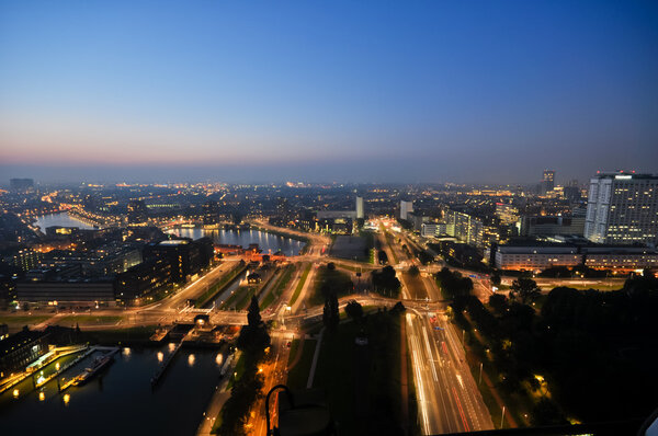 Rotterdam night aerial view