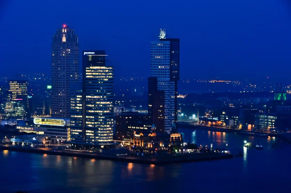 Rotterdam night aerial view Stock Photo