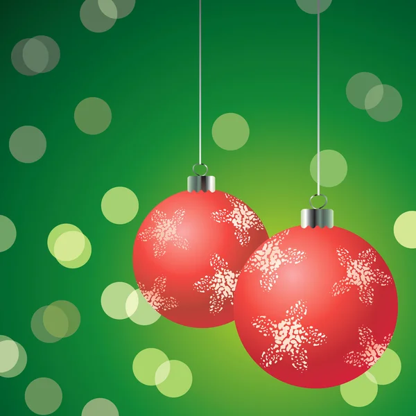 Red christmas balls on the green background — Stock Vector