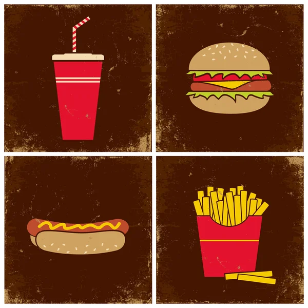 Cuatro ilustraciones de comida rápida — Archivo Imágenes Vectoriales