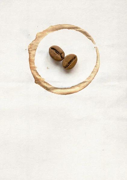 Koffiebonen op papier — Stockfoto