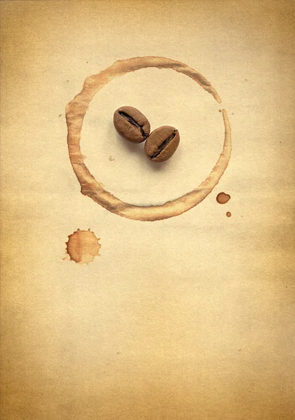 Koffiebonen op papier — Stockfoto