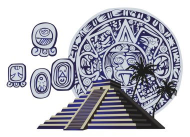 Antique Mayan Pyramid and Glyphs clipart