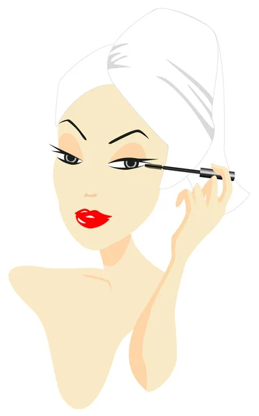 Mulher aplicando maquiagem —  Vetores de Stock