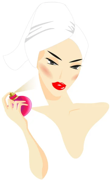 Femme appliquant un parfum — Image vectorielle