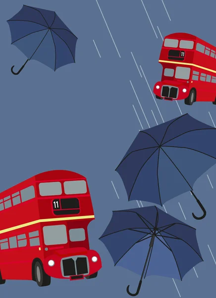 London Bus and Umbrellas — Stock Vector
