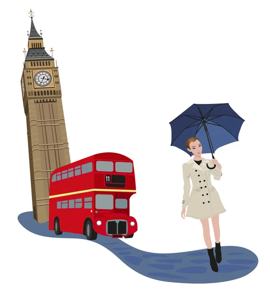 Femme à Londres — Image vectorielle