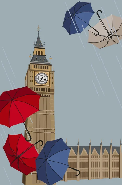 Big Ben y los paraguas — Archivo Imágenes Vectoriales