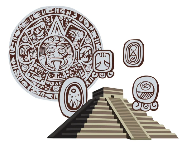 Pyramide Maya antique et glyphes — Image vectorielle