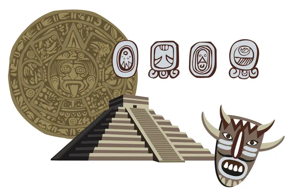 Pirâmide Maia Antiga e Glifos —  Vetores de Stock
