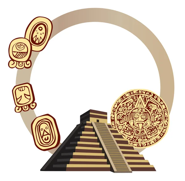 Pirámide Maya Antigua y Glifos — Vector de stock