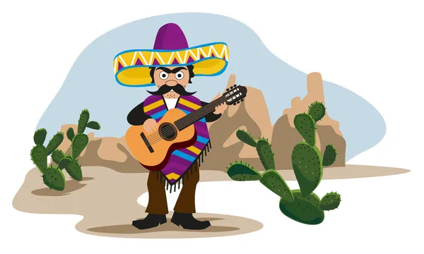 Meksiko dengan gitar - Stok Vektor