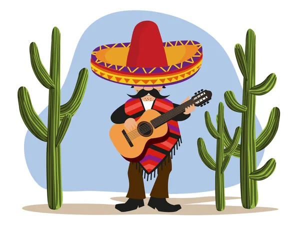 Mexican with Guitar — Stock Vector