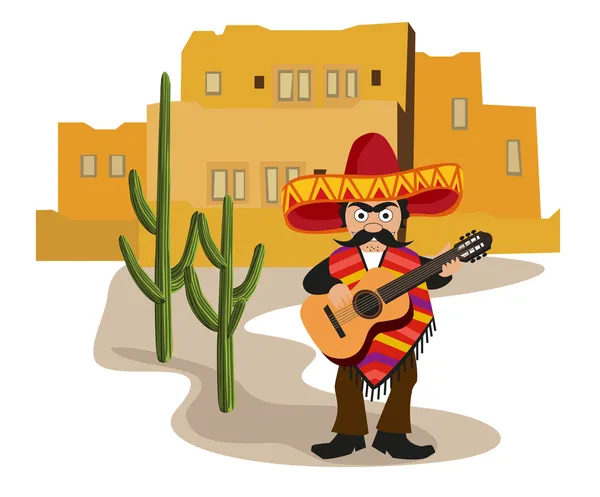 Mexican with Guitar — Stock Vector