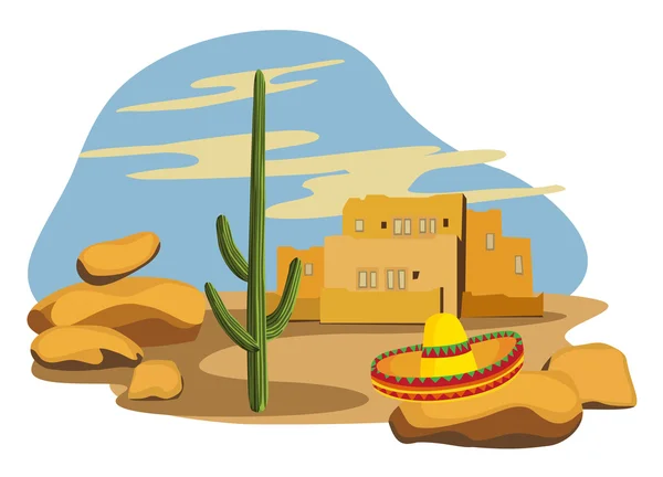 Sombrero and Cactus — Stock Vector
